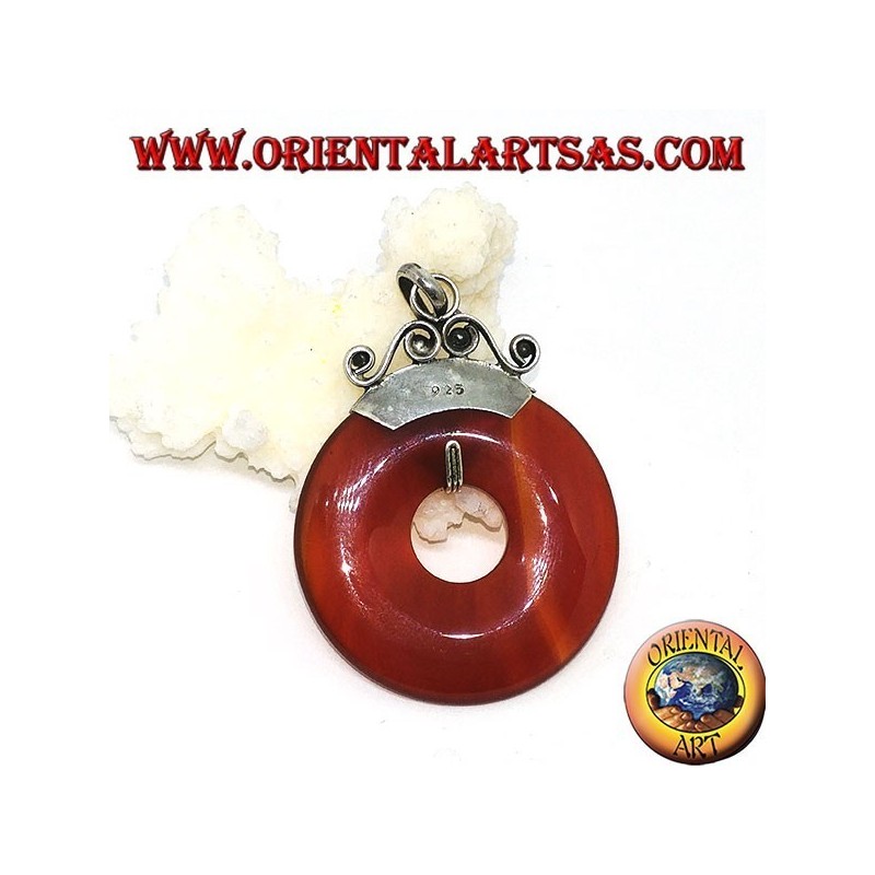Silver pendant with carnelian donut of mm. 35