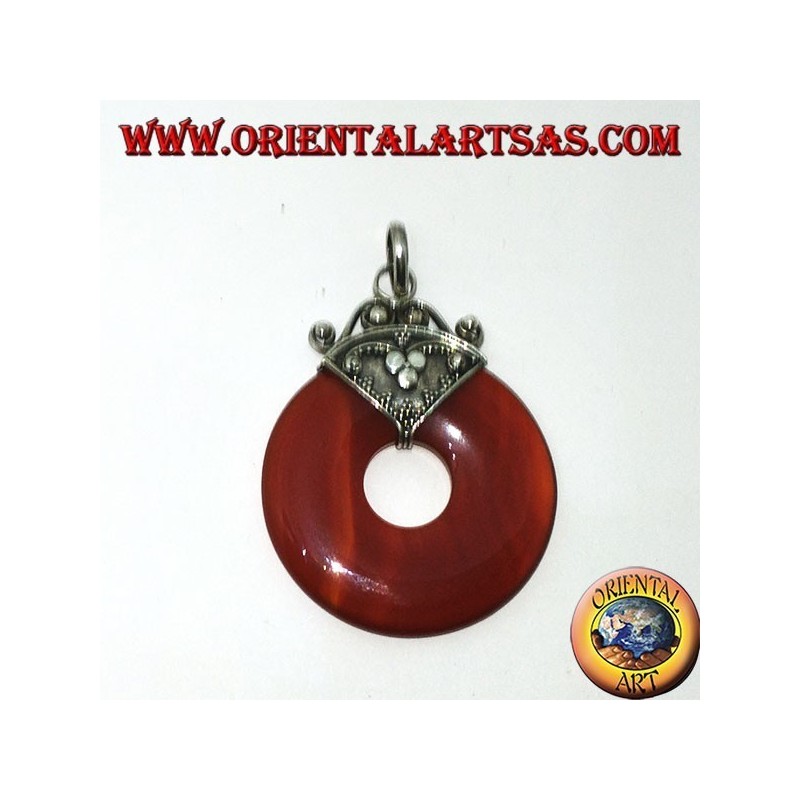 Silver pendant with carnelian donut of mm. 35