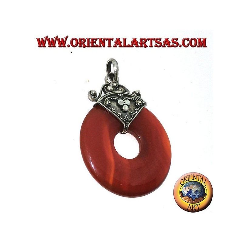 Ciondolo in argento con ciambella in corniola di mm. 35