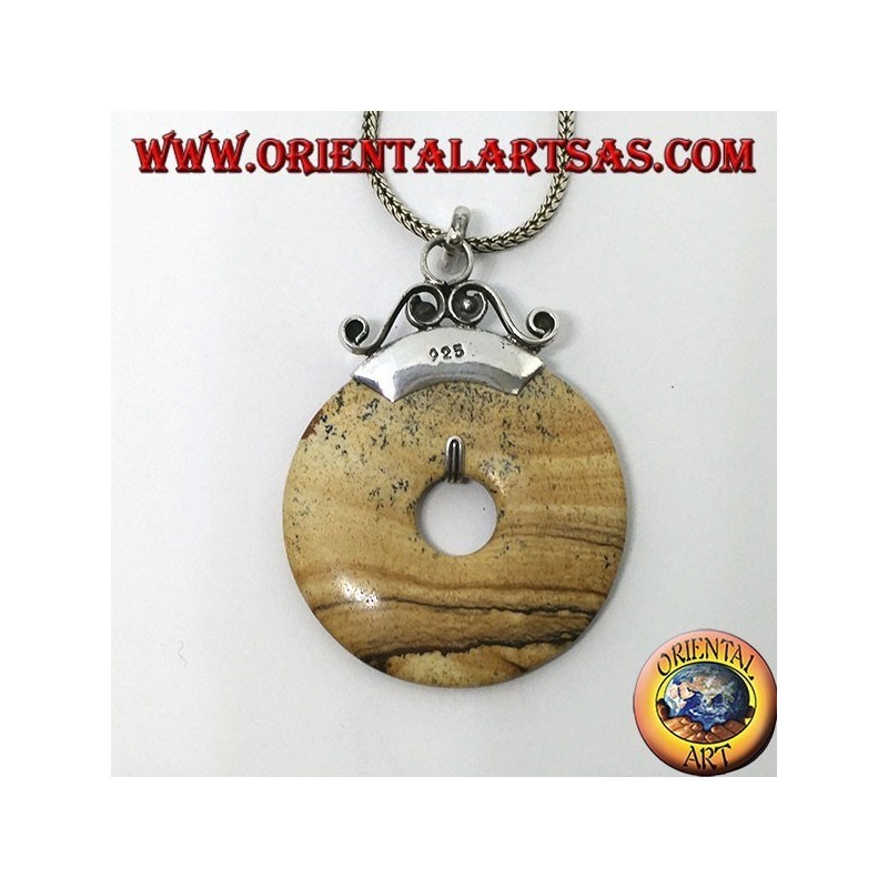 Silver pendant with "paesina" jasper donut of mm. 35