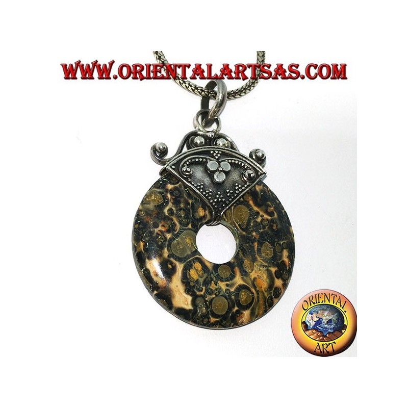 Pendentif en argent avec jaspe moucheté vert en forme de beignet de mm. 30