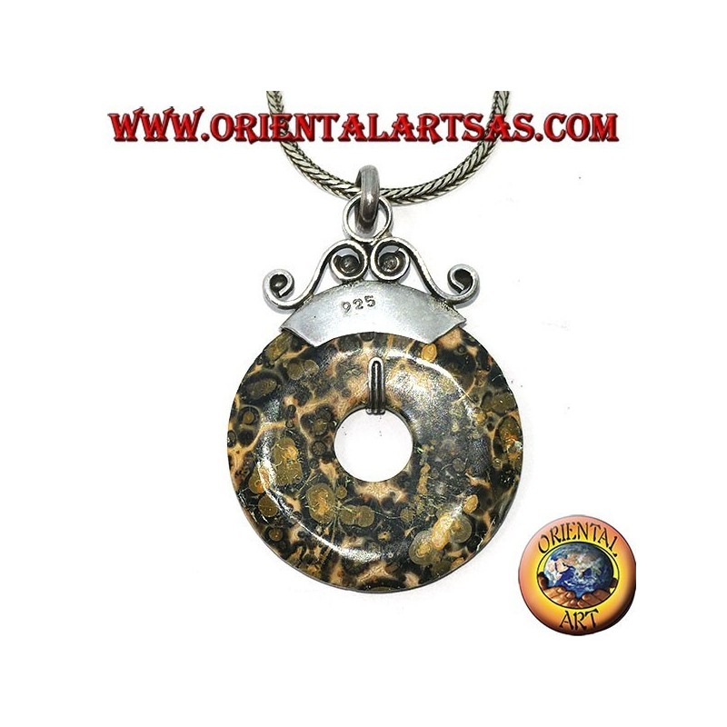 Colgante de plata con jaspe moteado verde en forma de rosquilla de mm. 30