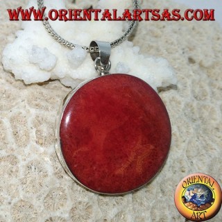 Silver pendant set with a red round coral (coral) set