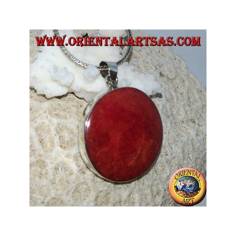 Colgante de plata con un conjunto de coral redondo rojo.