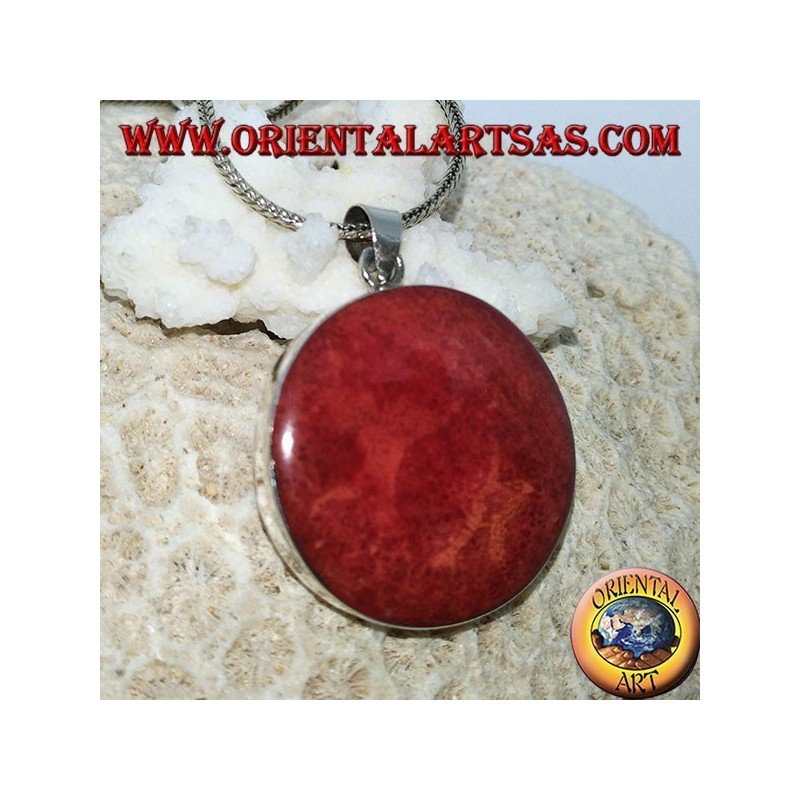 Ciondolo in argento con madrepora rossa (corallo) tonda incastonato