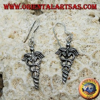 Pendientes colgantes de plata de caduceo, símbolo de la medicina.