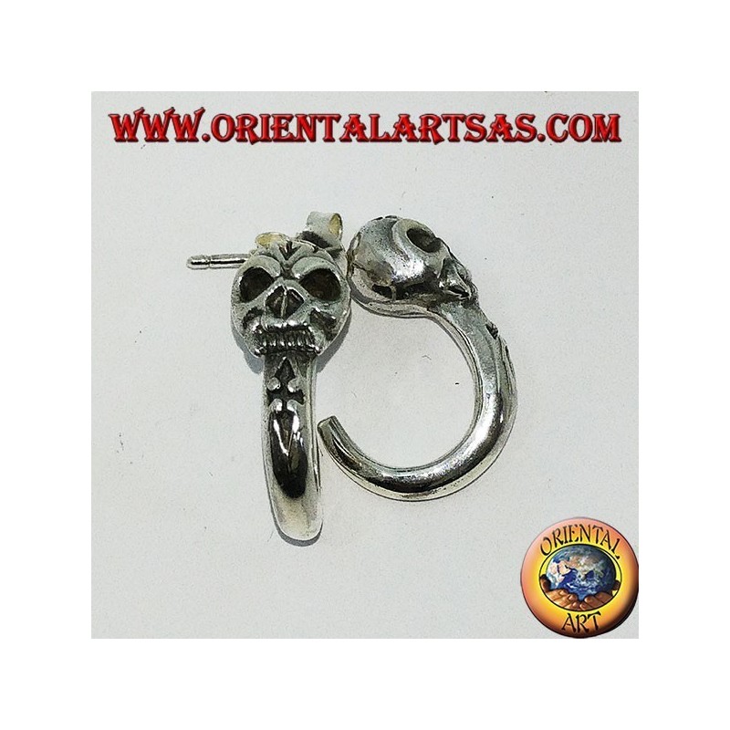 Boucle d'oreille en argent, demi-cercle de pirate avec crâne