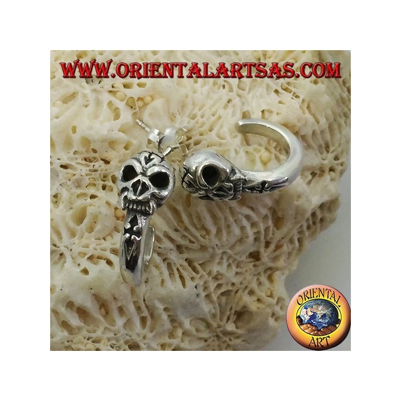 Boucle d'oreille en argent, demi-cercle de pirate avec crâne