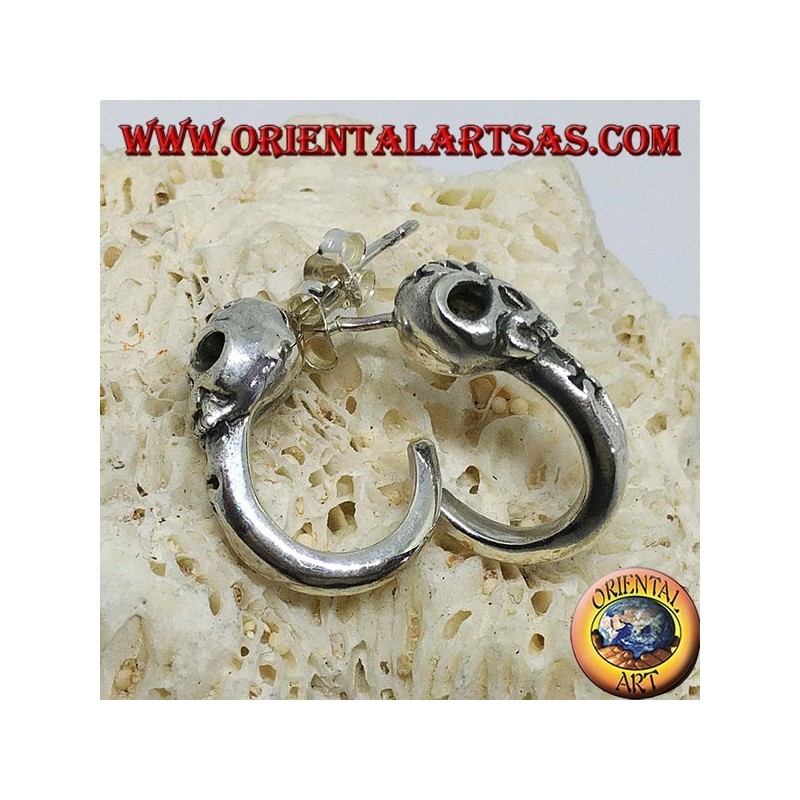 Boucle d'oreille en argent, demi-cercle de pirate avec crâne