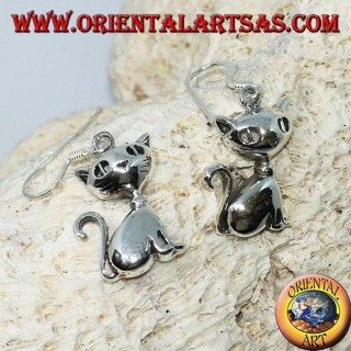 Boucles d'oreilles en argent en forme de chat assis