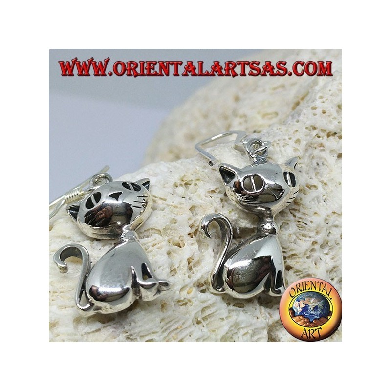 Silver earrings in the shape of a sitting cat