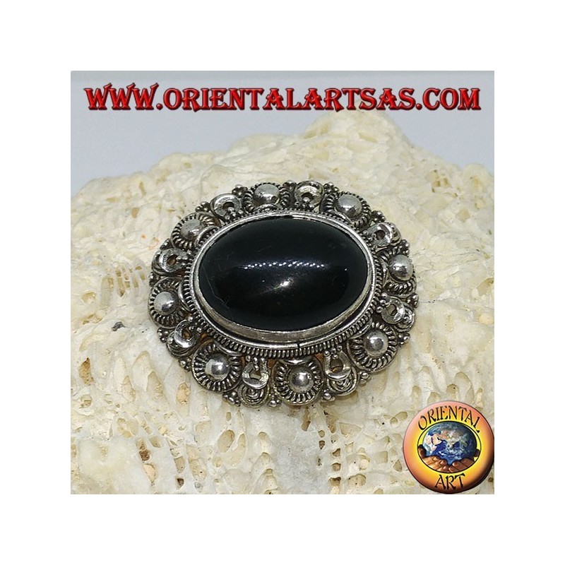 Broche en argent faite à la main avec onyx ovale