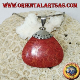 Red coral (coral) triangular pendant with silver hook