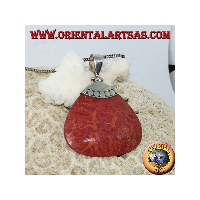 Red coral (coral) triangular pendant with silver hook