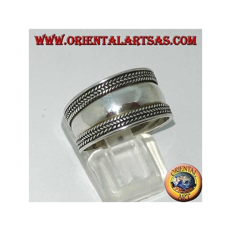 Anello a larga in argento con trecce sui bordi, Bali