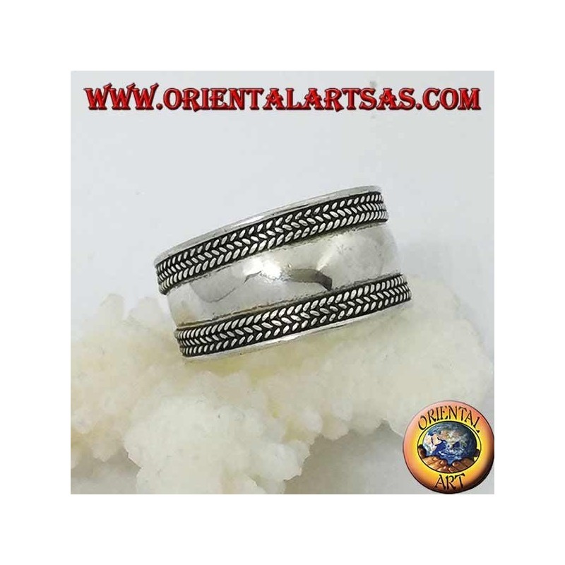 Wide silver ring with braids on the edges, Bali
