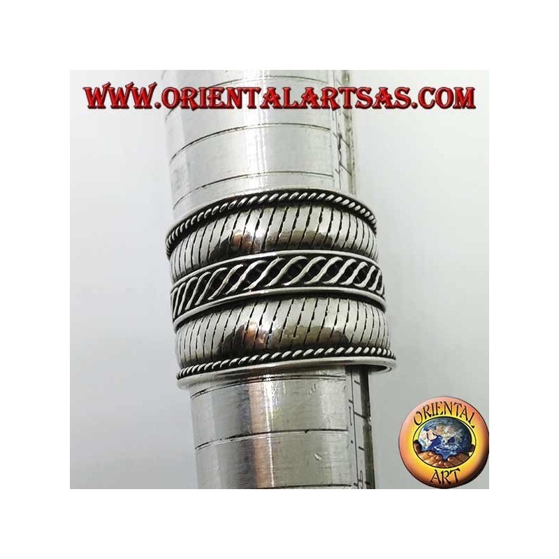 Breiter Bandring in Silber mit Querstreifen, Bali