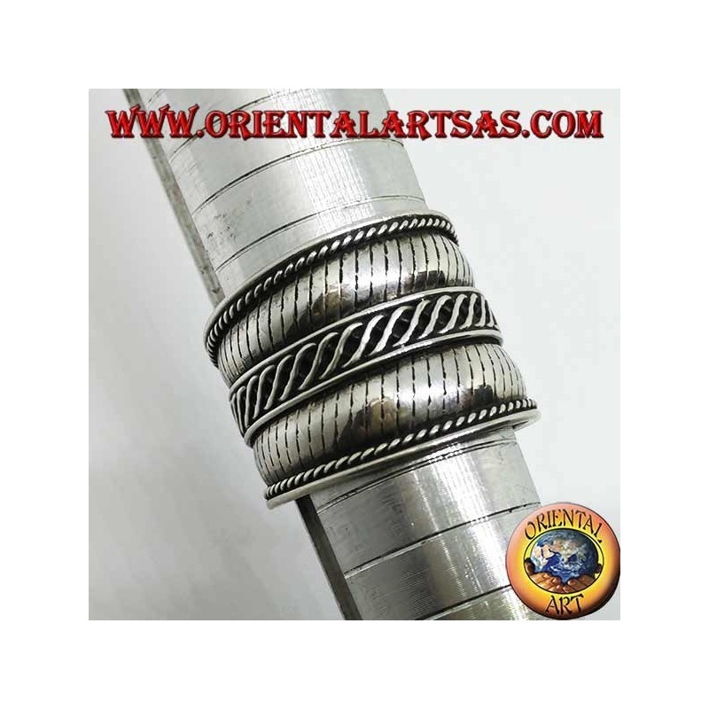 Breiter Bandring in Silber mit Querstreifen, Bali