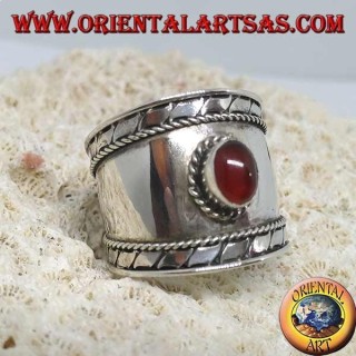 Wide band ring in silver with oval cabochon round cabochon, Bali