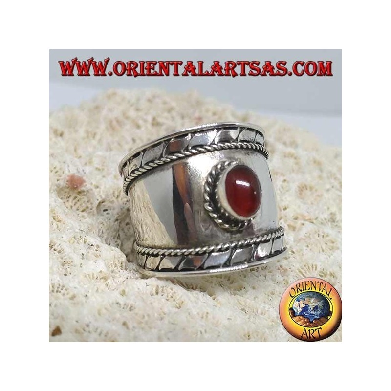 Bague large en argent avec cabochon ovale rond, Bali