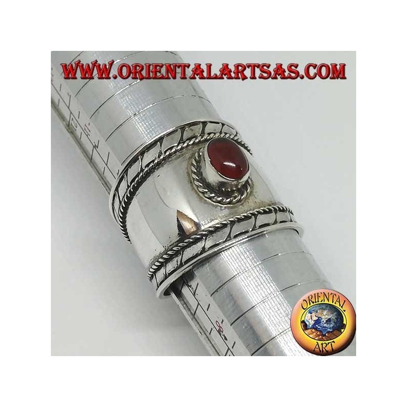 Anello fascia larga in argento con corniola ovale a cabochon , Bali