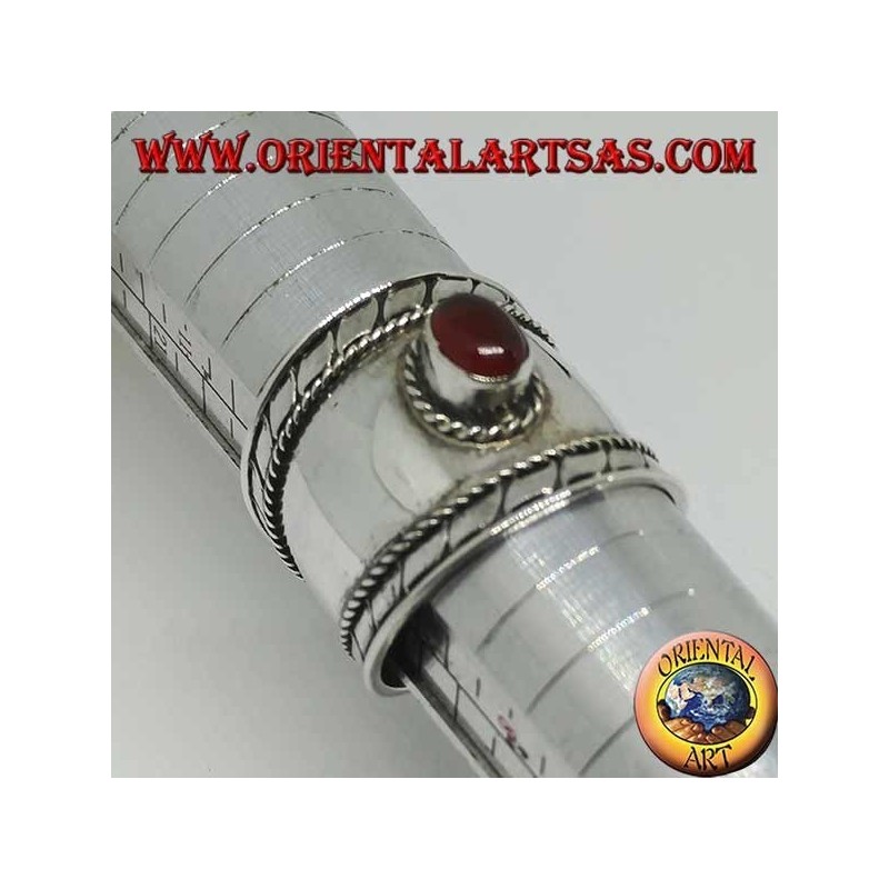 Anello fascia larga in argento con corniola ovale a cabochon , Bali