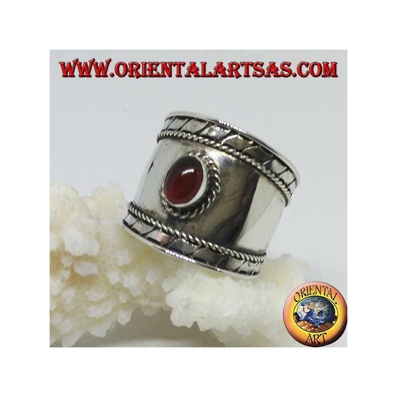 Anillo de banda ancha en plata con cabujón oval cabujón redondo, Bali