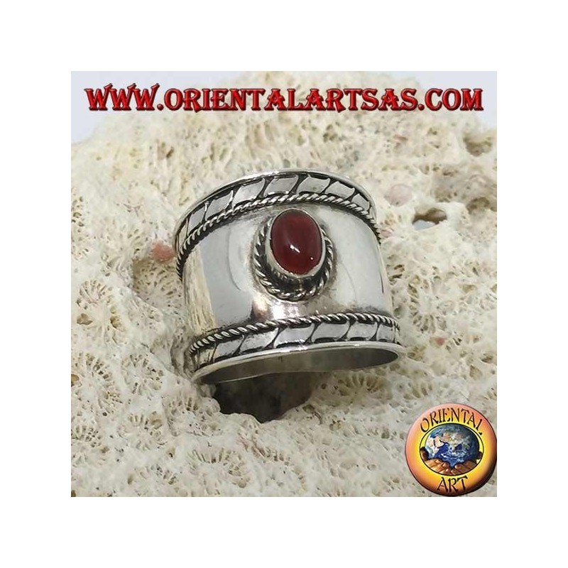 Bague large en argent avec cabochon ovale rond, Bali