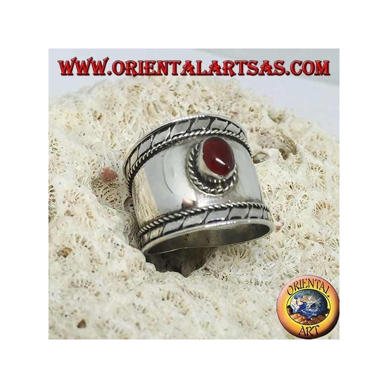 Bague large en argent avec cabochon ovale rond, Bali