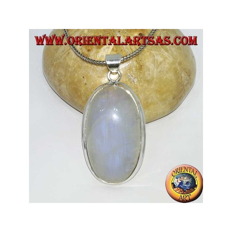 Silver pendant with white blue fluorescent labradorite (large oval)