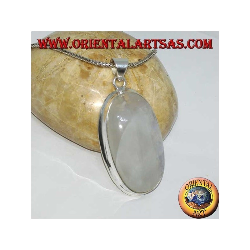 Pendentif en argent avec labradorite fluorescente bleue blanche (grand ovale)