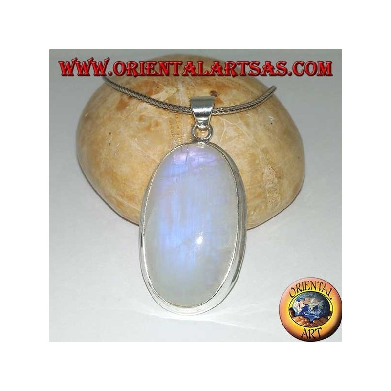 Pendentif en argent avec labradorite fluorescente bleue blanche (grand ovale)