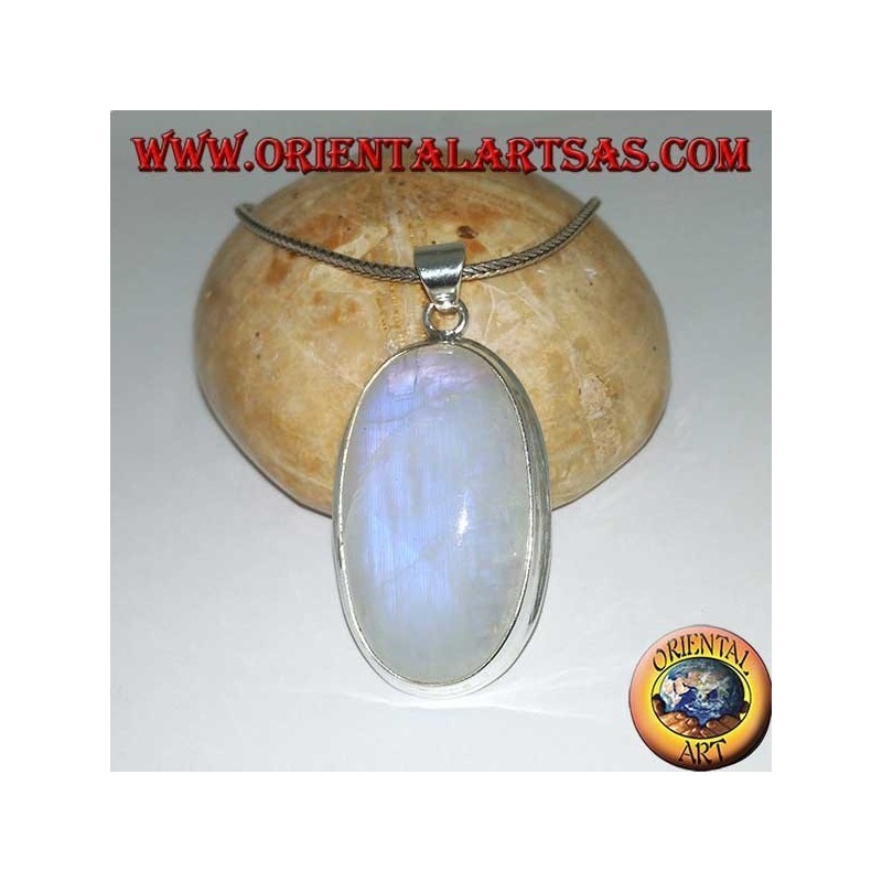 Colgante de plata con labradorita fluorescente azul ovalada blanca (grande)