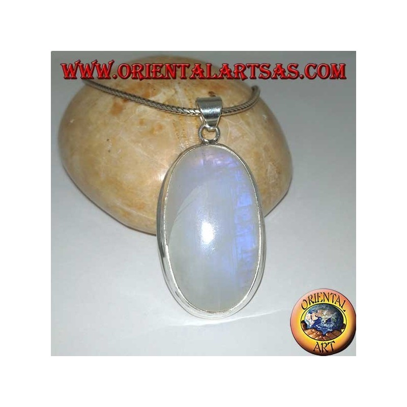 Silver pendant with white blue fluorescent labradorite (large oval)