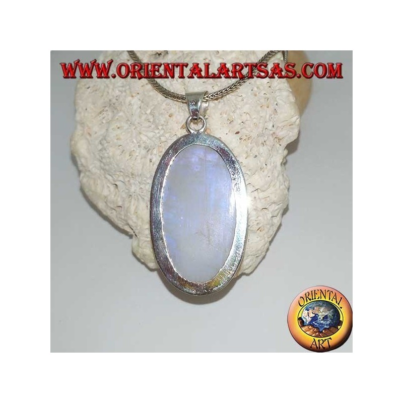 Silver pendant with white blue fluorescent labradorite (large oval)