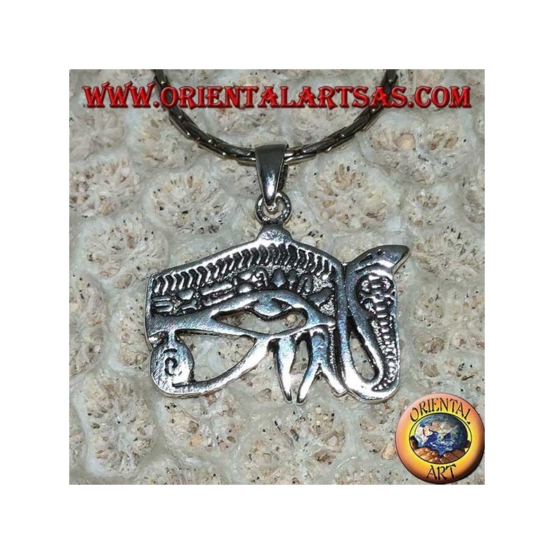 Ciondolo in argento occhio di Horus con cobra (Udjat)
