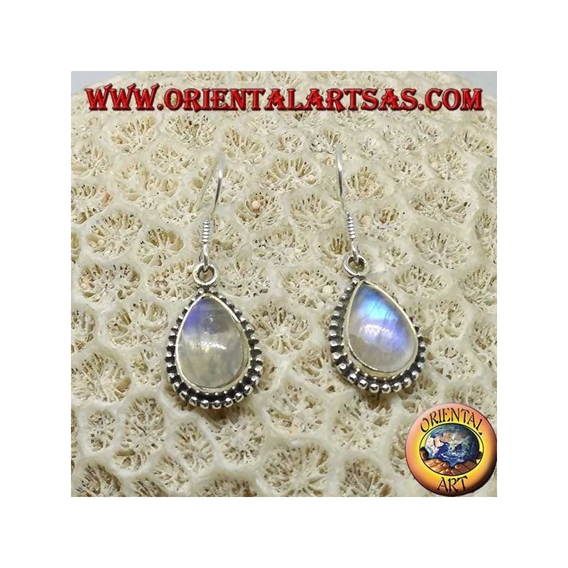 Boucles d'oreilles en argent avec labradorite blanche bleu fluorescent, larme