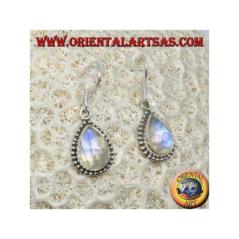 Silver earrings with white labradorite fluorescent blue, teardrop