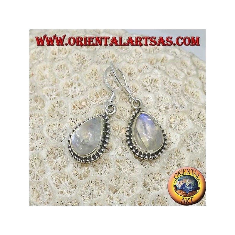 Silver earrings with white labradorite fluorescent blue, teardrop