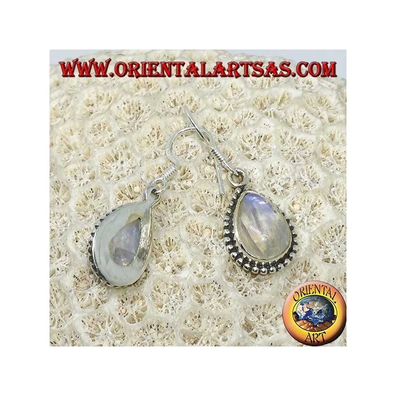 Orecchini in argento con labradorite bianca a fluorescenza blu, a goccia