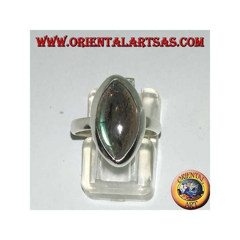 Silver ring with shuttle-cut labradorite