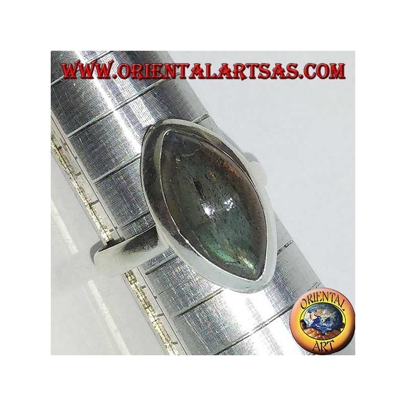 Silver ring with shuttle-cut labradorite