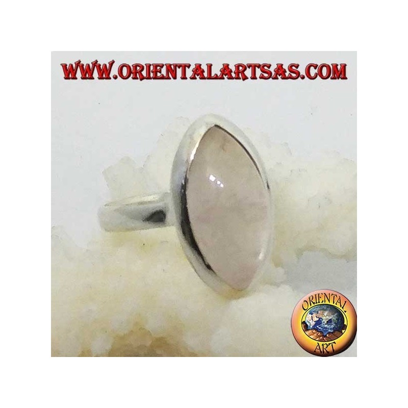 Anillo de plata con cuarzo rosa de corte lanzadera