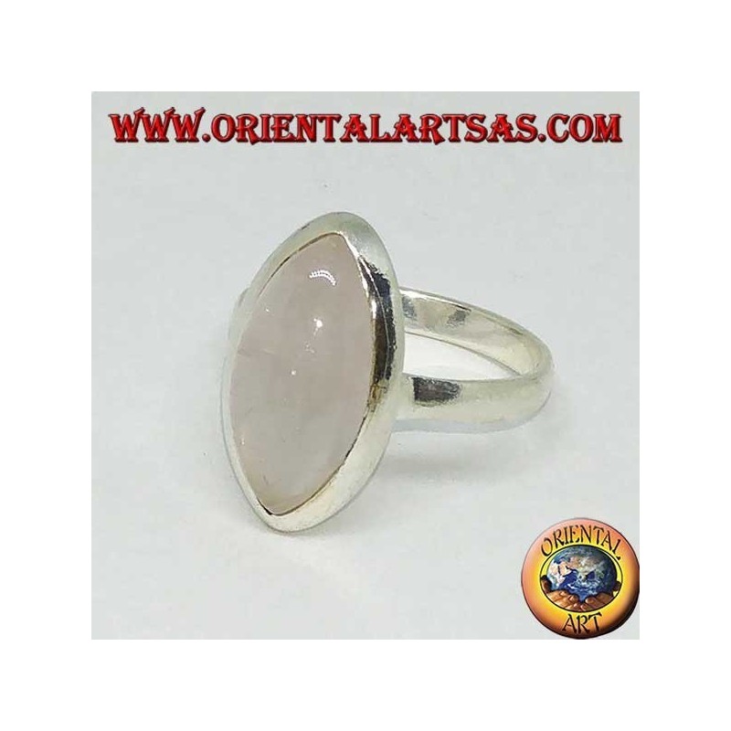 Bague en argent avec quartz rose taillé en navette