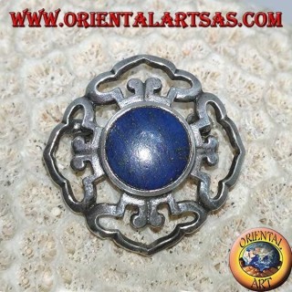 Dorje-Doppelsilberbrosche mit zentralem runden Lapislazuli
