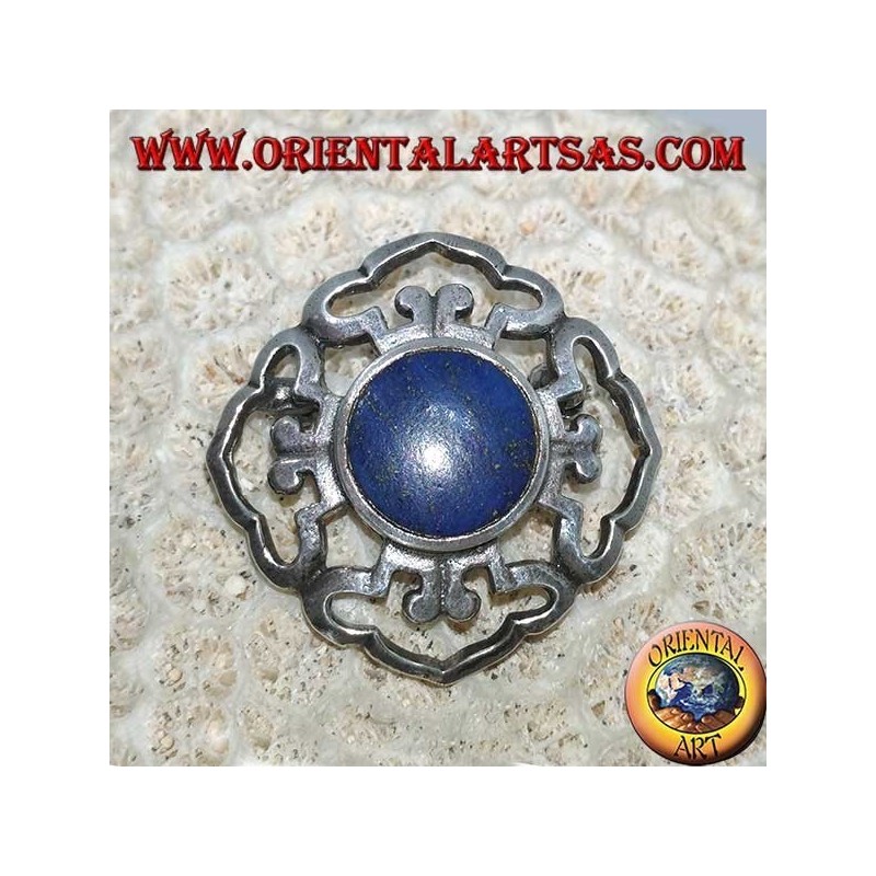 Broche Dorje double en argent avec lapis-lazuli rond et central