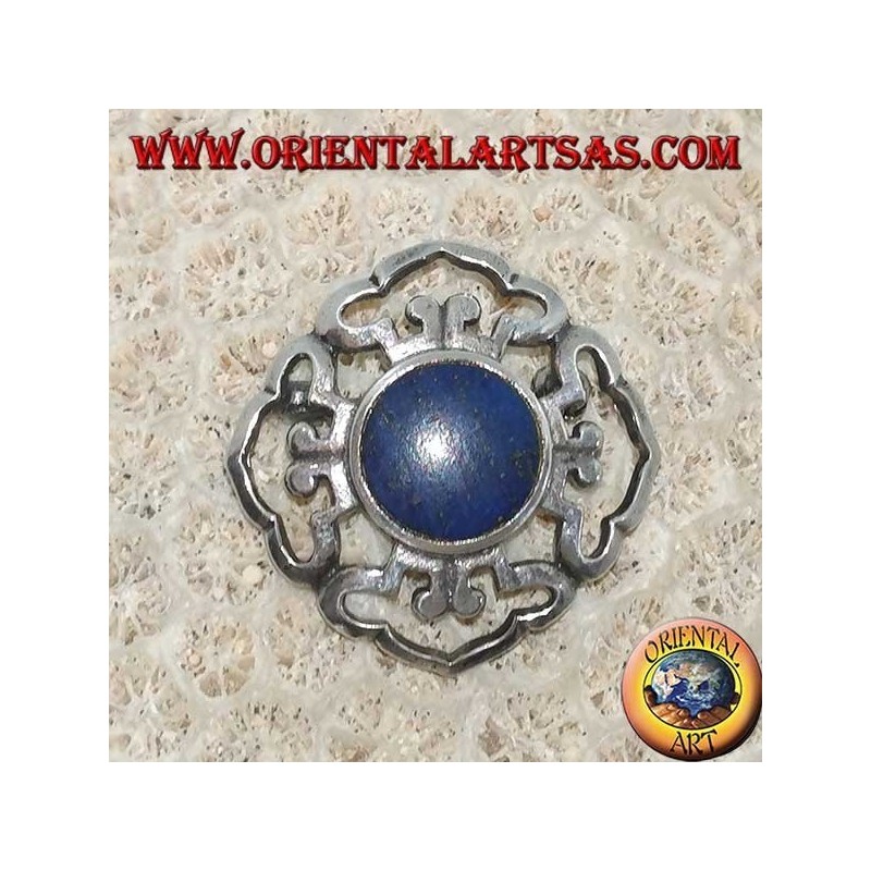 Broche Dorje double en argent avec lapis-lazuli rond et central
