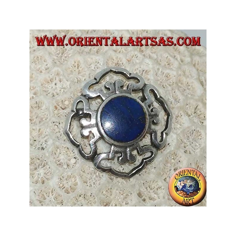 Broche Dorje double en argent avec lapis-lazuli rond et central