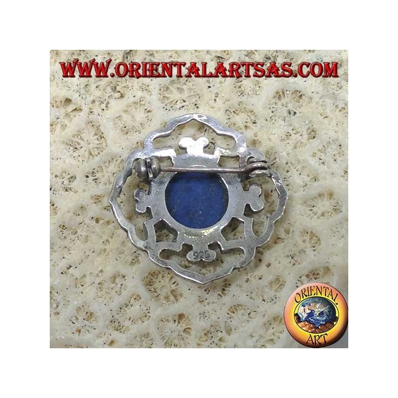 Broche Dorje double en argent avec lapis-lazuli rond et central