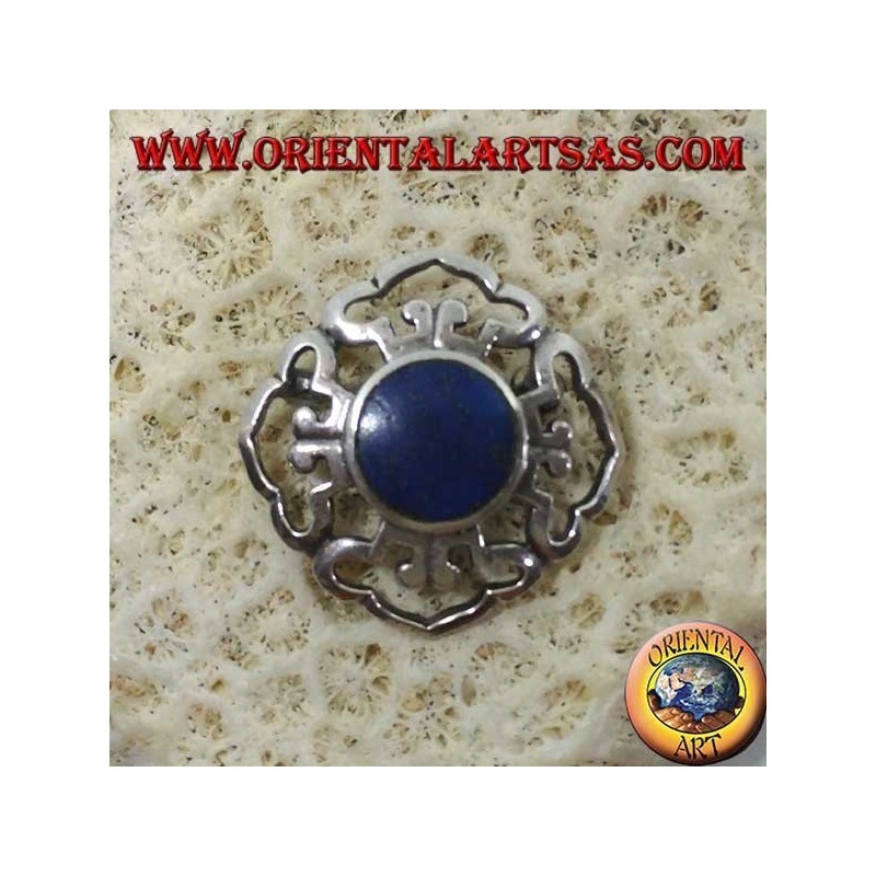Broche Dorje double en argent avec lapis-lazuli rond et central